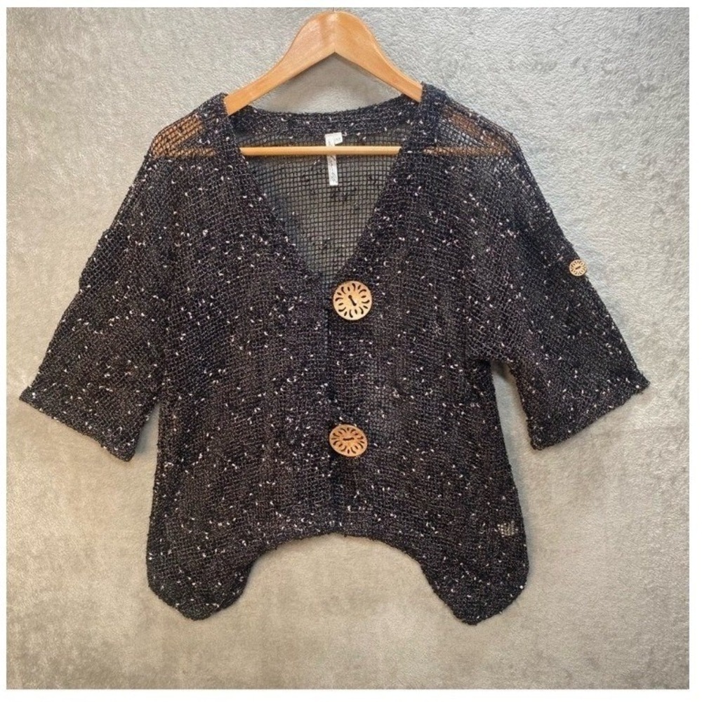 Lulu-B Cardigan Sweater Medium Crochet Knit Asymmetrical Boho‎ Beach Artsy